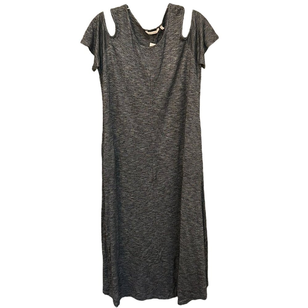 Soft Surroundings Electra Cold Shoulder Gray Stretch Maxi Dress Pockets‎ 1X